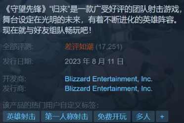 （详情）《守望先锋2》现已差评如潮！Steam 14000多条差评